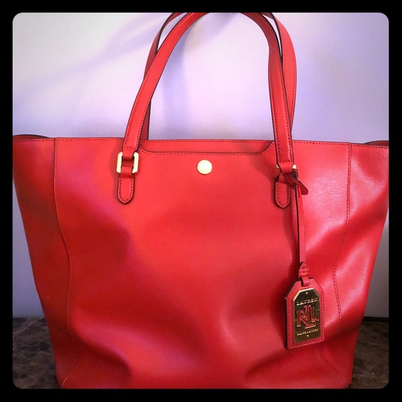 Ralph Lauren Handbags - Ralph Lauren Cherry Red Leather Tote